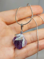 Ametist Taşı Kolye Ucu Yonca Temalı Zincirli (49824) - 1