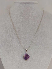 Ametist Taşı Kolye Ucu Yonca Temalı Zincirli (49824) - 2