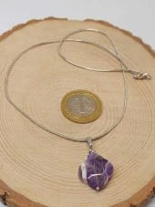Ametist Taşı Kolye Ucu Yonca Temalı Zincirli (49824) - 3