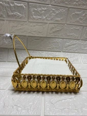 Taşlı Aynalı Premium Peçetelik Paslanmaz Çelik Lüks Peçete Kutusu Gold İşlemeli - 3