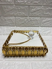 Taşlı Aynalı Premium Peçetelik Paslanmaz Çelik Lüks Peçete Kutusu Gold İşlemeli - 4