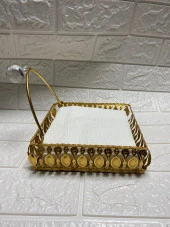 Taşlı Aynalı Premium Peçetelik Paslanmaz Çelik Lüks Peçete Kutusu Gold İşlemeli - 6