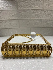 Taşlı Aynalı Premium Peçetelik Paslanmaz Çelik Lüks Peçete Kutusu Gold İşlemeli - 8