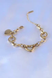 316L Çelik Gold Renk Kalp Figür Zincir Model Kadın Bileklik - EBJ240521W24060 thumbnail 1