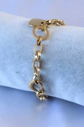 316L Çelik Gold Renk Kalp Figür Zincir Model Kadın Bileklik - EBJ240521W24060 thumbnail 2