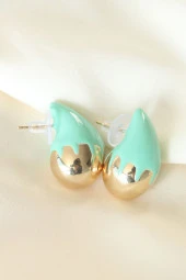 Minimal Turkuaz Mineli Çift Renk Damla Küpe - EBJ240521W24160 thumbnail 2