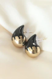 Minimal Siyah Mineli Çift Renk Damla Küpe - EBJ240521W24161 thumbnail 2