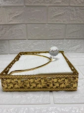 Taşlı Aynalı Peçetelik Paslanmaz Çelik Lüks Peçete Kutusu Gold İşlemeli Premium Peçetelik - 5