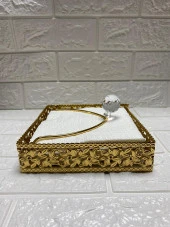 Taşlı Aynalı Peçetelik Paslanmaz Çelik Lüks Peçete Kutusu Gold İşlemeli Premium Peçetelik - 6