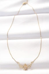 316L Çelik Gold Renk Zirkon Taşlı Kalpli Kanat Kolye - EBJ240521W24270 thumbnail 2