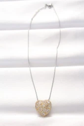 316L Çelik Çift Renk Zirkon Taşlı Kalp Kolye - EBJ240521W24275 thumbnail 2