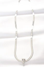 316L Çelik T Harfli Silver Renk İtalyan Zincirli Kolye - EBJ240521W24289 thumbnail 2