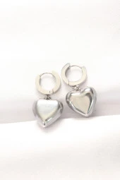 316L Çelik Gümüş Renk Bombeli Kalp Tasarımlı Küpe - EBJ240521W24196 thumbnail 1