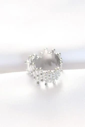 Silver Renk Tırtıklı Kalın Baget Taş Tasarım Ayarlanabilir Yüzük - EBJ240521W24322 thumbnail 2