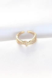 Kıvrım Model Gold Renk Zirkon Taşlı Ayarlanabilir Yüzük - EBJ240521W24325 thumbnail 1