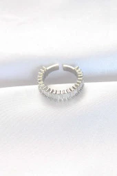 Sıralı Baget Taşlı Silver Renk Ayarlanabilir Yüzük - EBJ240521W24328 thumbnail 1