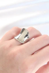 Silver Renk Ayarlanabilir Kavisli Ayna Yüzük - EBJ240521W24332 thumbnail 1