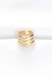 Gold Renk Ayarlanabilir Çizgili Bombe Yüzük - EBJ240521W24337 thumbnail 2