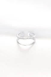 2li Görünümlü Su Yolu Tasarımlı Silver Renk Ayarlanabilir Yüzük - EBJ240521W24353 thumbnail 2