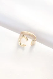 C Harfli Altın Renk Ayarlanabilir Yüzük - EBJ240521W24368 thumbnail 2