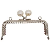 Angel Çanta Aksesuar 10.5 cm İncili Dikdörtgen Cüzdan Çanta Klipsi Bursu Gümüş Metalli - 1