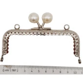 Angel Çanta Aksesuar 10.5 cm İncili Dikdörtgen Cüzdan Çanta Klipsi Bursu Gümüş Metalli - 2