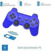 Cosmostech P3 Doubleshock PS3 Playstation 3 için Uyumlu Kablosuz Titreşimli Oyun Kolu Gamepad Joystick Controller Mavi - 2