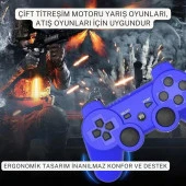 Cosmostech P3 Doubleshock PS3 Playstation 3 için Uyumlu Kablosuz Titreşimli Oyun Kolu Gamepad Joystick Controller Mavi - 4