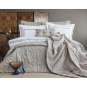 Apricitas Home Lotus Çift Kişilik Yatak Örtülü Nevresim Takımı Çeyiz Seti Bej thumbnail 1