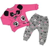 FUŞYA PANDA 6-18 AY KIZ BEBEK 2Lİ PAMUKLU ALT ÜST TAKIM - 1