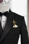 Sivri Yaka Papyonlu Hafif Armürlü Çift Yırtmaçlı Slimfit Smokin Takım Elbise - 8