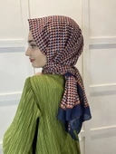 Siyane Scarf Pamuk Soft Şal, Geometrik Desen  01016  TURUNCU LACİVERT thumbnail 3