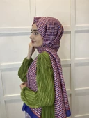 Siyane Scarf Pamuk Soft Şal, Geometrik Desen  01016  TURUNCU LİLA thumbnail 3