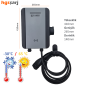 Power Elektronik 22kW-11kW-7,4kW Elektrikli Araç Şarj İstasyonu - 5 Metre Kablo - Duvar Tipi - 2