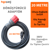 20 Metre Dönüştürücü Adaptör. 380V Güç Kaynaklı Elektrikli Araç Şarj Cihazını 220V dönüştürür - 1