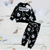 Mickey Mouse Çizgi Karakterli Siyah Erkek Çocuk Eşofman Pijama Alt Üst Takımı - 1