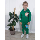 Mickey Mouse Çizgi Karakterli Yeşil Kapüşonlu Erkek Çocuk Eşofman Pijama Alt Üst Takımı - 1
