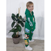 Mickey Mouse Çizgi Karakterli Yeşil Kapüşonlu Erkek Çocuk Eşofman Pijama Alt Üst Takımı - 2