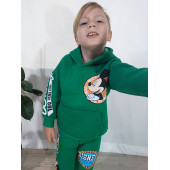 Mickey Mouse Çizgi Karakterli Yeşil Kapüşonlu Erkek Çocuk Eşofman Pijama Alt Üst Takımı - 3