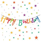 Happy Bırthday Kaligrafi Banner Pastel Renkli 110x20 cm - 1