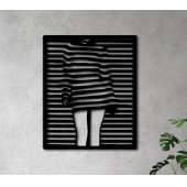 Kadın Figürlü Çizgili Dekoratif Metal Tablo Duvar Aksesuarı thumbnail 2