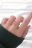 2li Görünümlü Su Yolu Tasarımlı Silver Renk Ayarlanabilir Yüzük - TJ-BYK3135 thumbnail 1