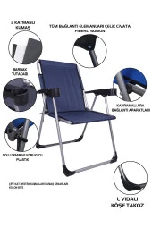 140 Kg Taşima Kapasiteli 2'li Lüks Bardaklıklı Kamp & Piknik Sandalyesi thumbnail 4