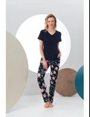 Pjs 24168 Kadın Kısa Kollu V Yaka Desenli Pijama Takım - 6