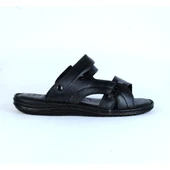 Moda Ayakkabı 01142 Siyah %100 Deri Yazlık Günlük Erkek Terlik - 1