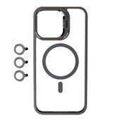 Vendas iPhone 15 Pro Kılıf Magsafe Wireless Şarj Özellikli Standlı Zore Magsafe Klon Lensli Kapak - 4