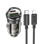 Coofbe HC Super Şarj USb Type-C Girişli Ve İphone Şarj Kablolu PD30W Araç Şarjı Araç Çakmaklık Hızlı Şarj Aleti - 1