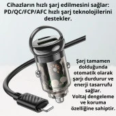 Coofbe HC Super Şarj USb Type-C Girişli Ve İphone Şarj Kablolu PD30W Araç Şarjı Araç Çakmaklık Hızlı Şarj Aleti - 3