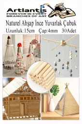 Naturel İnce Ahşap Yuvarlak Çubuk 15 cm 30 lu 1 Paket Okul Öncesi Sınıf Tasarım Etkinlik Hobi thumbnail 2