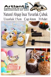 Naturel İnce Ahşap Yuvarlak Çubuk 15 cm 30 lu 1 Paket Okul Öncesi Sınıf Tasarım Etkinlik Hobi thumbnail 3